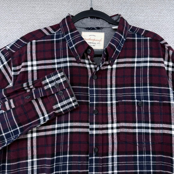 Weatherproof Vintage Other - Weatherproof Vintage Flannel Shirt XL Burgundy Plaid Casual Button Up Shirt